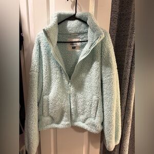 American Eagle Women’s Sherpa Fleece Full Zip Teal Jacket - Size M